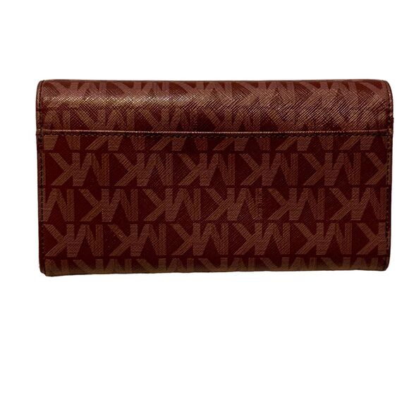 Michael Kors Jet Set Travel Wallet Fulton Purple Merlot Gold Logo Snap Foldover - Picture 10 of 10